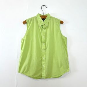 Ralph Lauren Sport sleeveless button up blouse shirt lime green checkered
